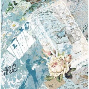 Cadence rijstpapier Vintage rozen - post - blauw Model No: 319 30x42cm