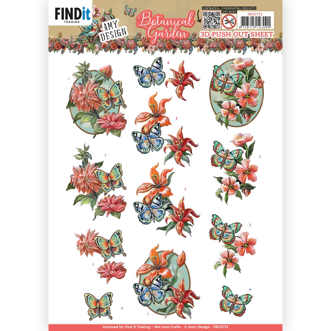 3D Push Out - Amy Design - Botanical Garden - Colorful Butterfly 10731