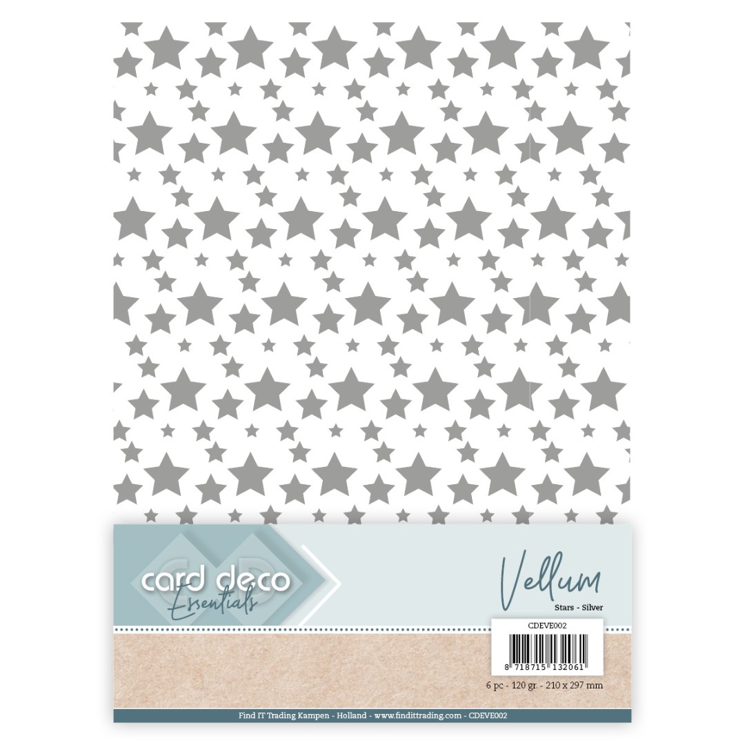 Card Deco Essentials - Vellum - Stars Silver 6 vel