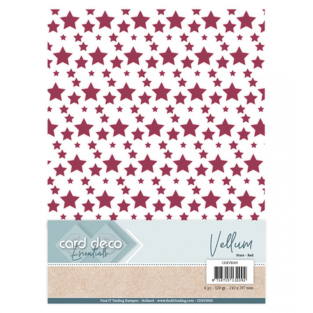 Card Deco Essentials - Vellum - Stars Red 6 vel