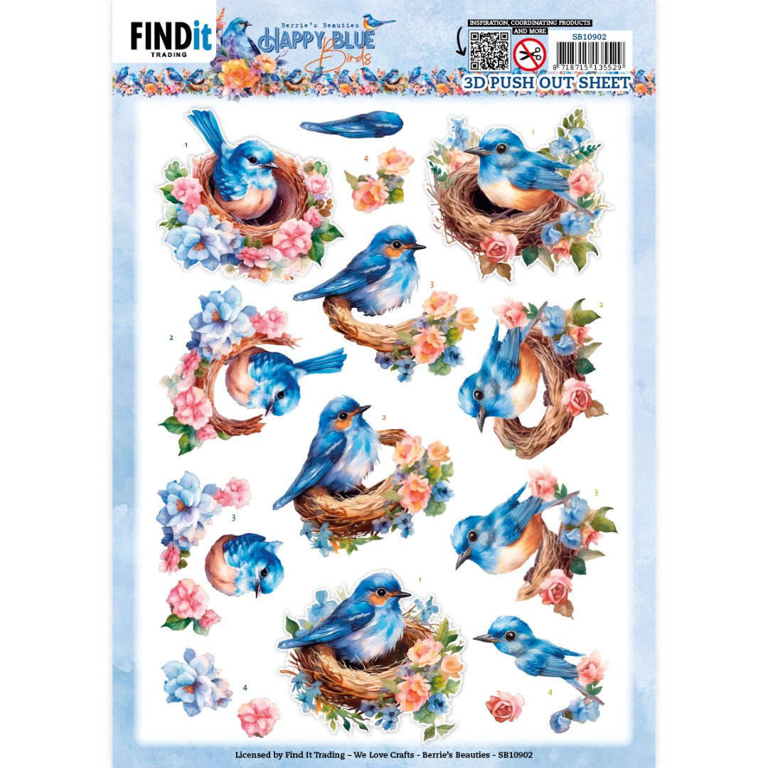 3D Push Out - Berries Beauties - Happy Blue Birds - Birds's Nest 10902