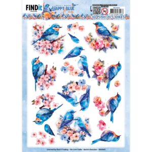 3D Push Out - Berries Beauties - Happy Blue Birds - Birds In Pink 10903