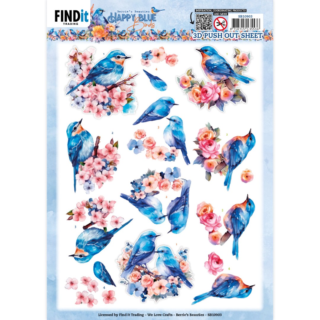 3D Push Out - Berries Beauties - Happy Blue Birds - Birds In Pink 10903