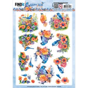 3D Push Out - Berries Beauties - Happy Blue Birds - Colourful Birds 10904
