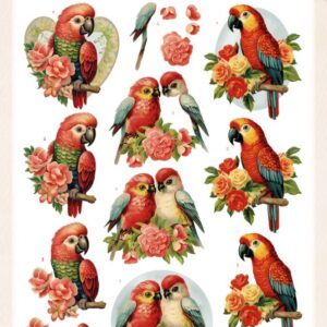 3D Push Out - Berries Beauties - Romantic Birds - Romantic Parrot 10929
